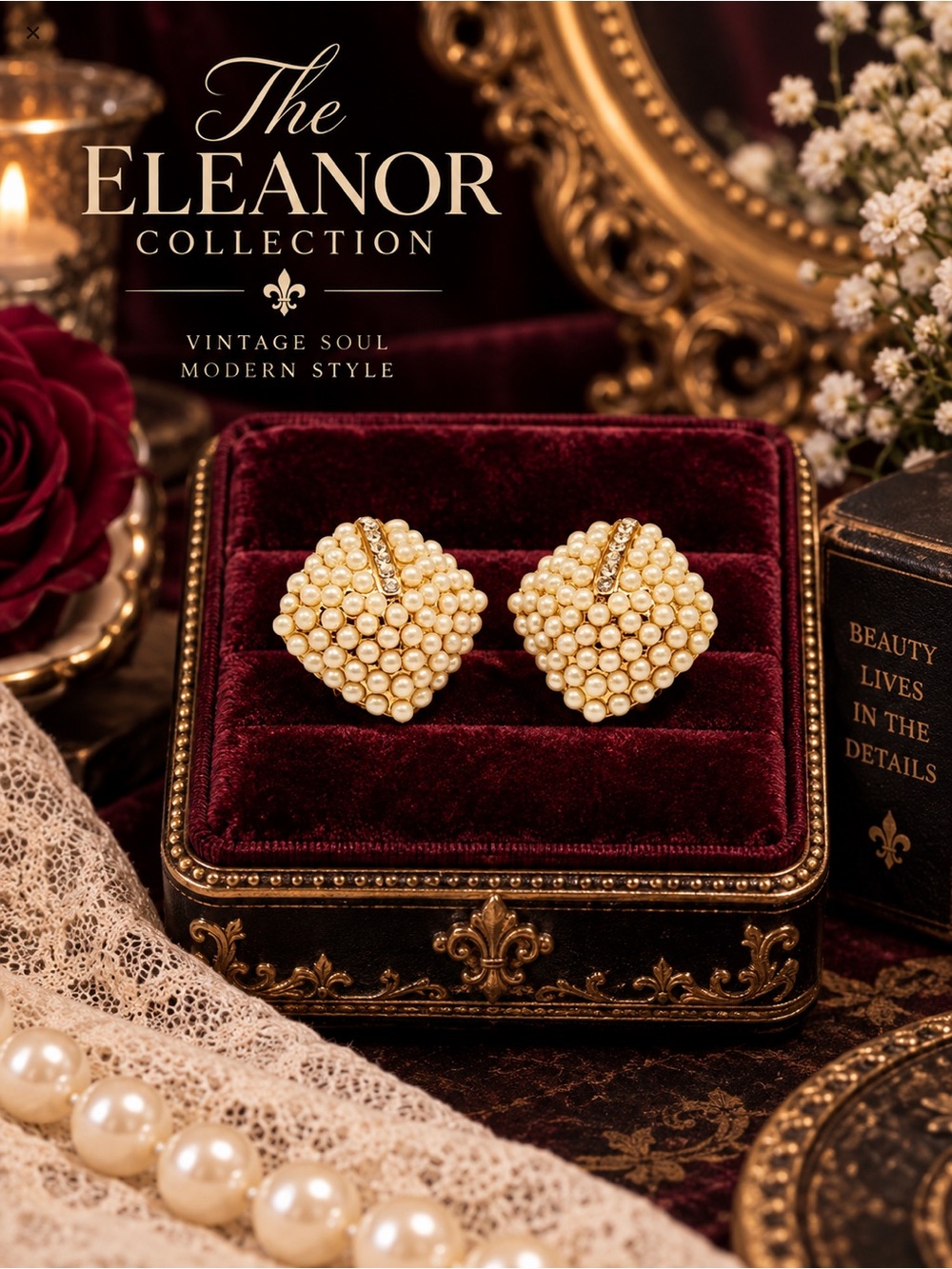 The Eleanor Collection Pearl Cluster Rhinestone Statement Earrings NWT